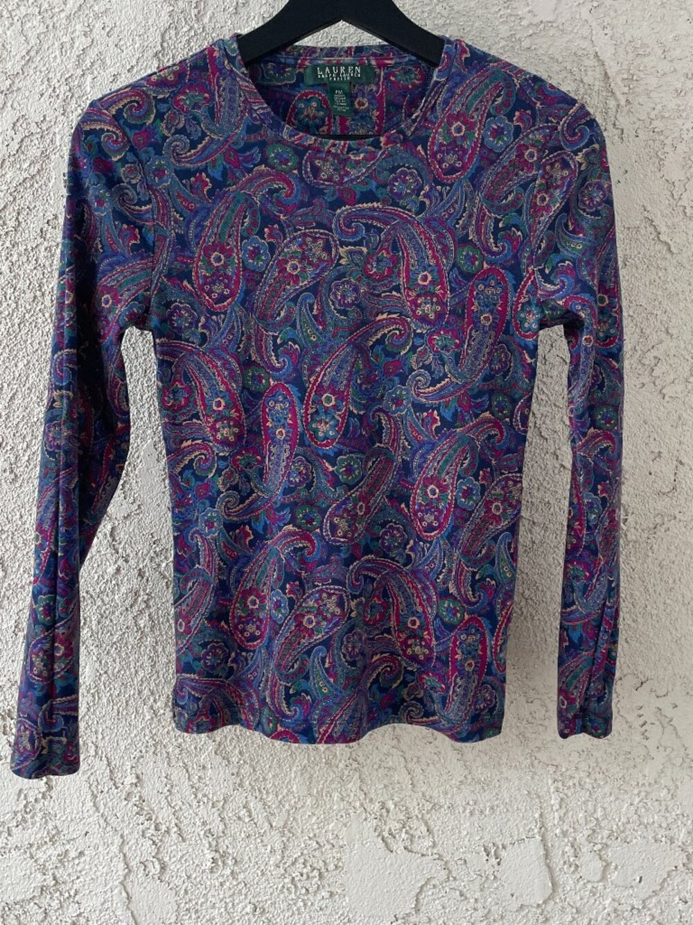 Lauren Ralph Lauren Petite Blue Paisley 100% Cotton Lagenlook Base Top PS